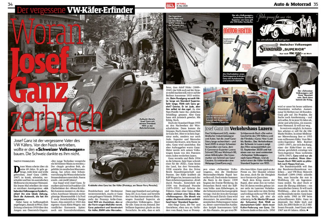 Josef Ganz in SonntagsBlick, 31 May 2020